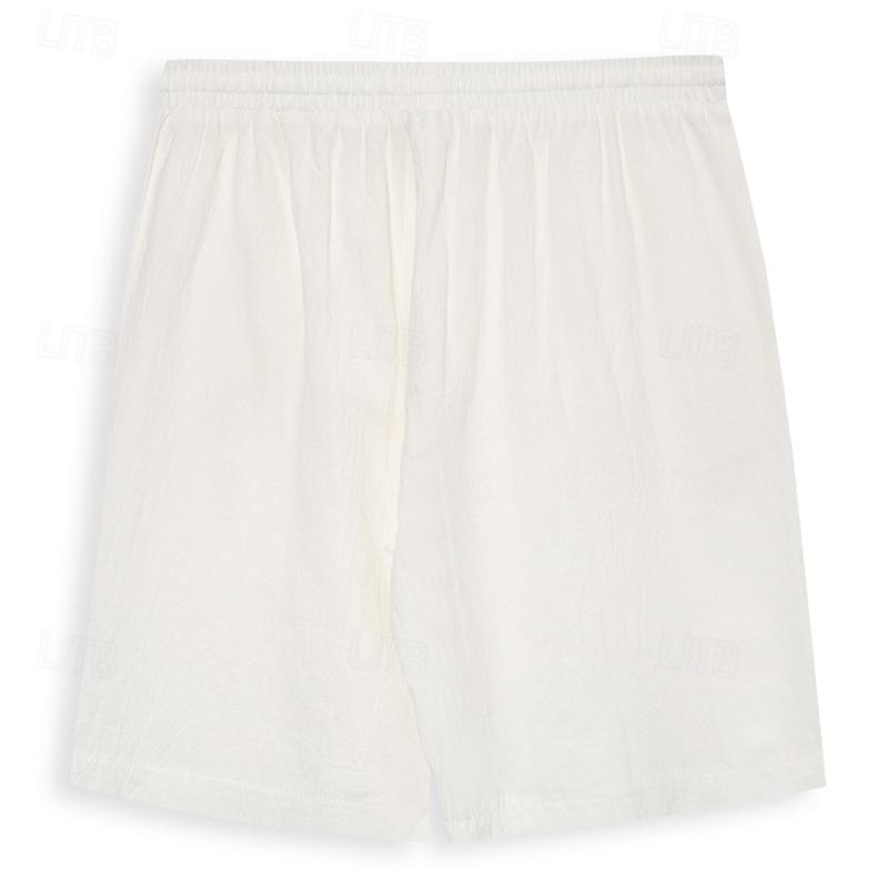 Men's Shorts Summer Shorts Beach Shorts Pocket Drawstring Elastic Waist Plain Comfort Soft Knee Length Yoga Beach Fashion Hawaiian White Sky Blue Inelastic3