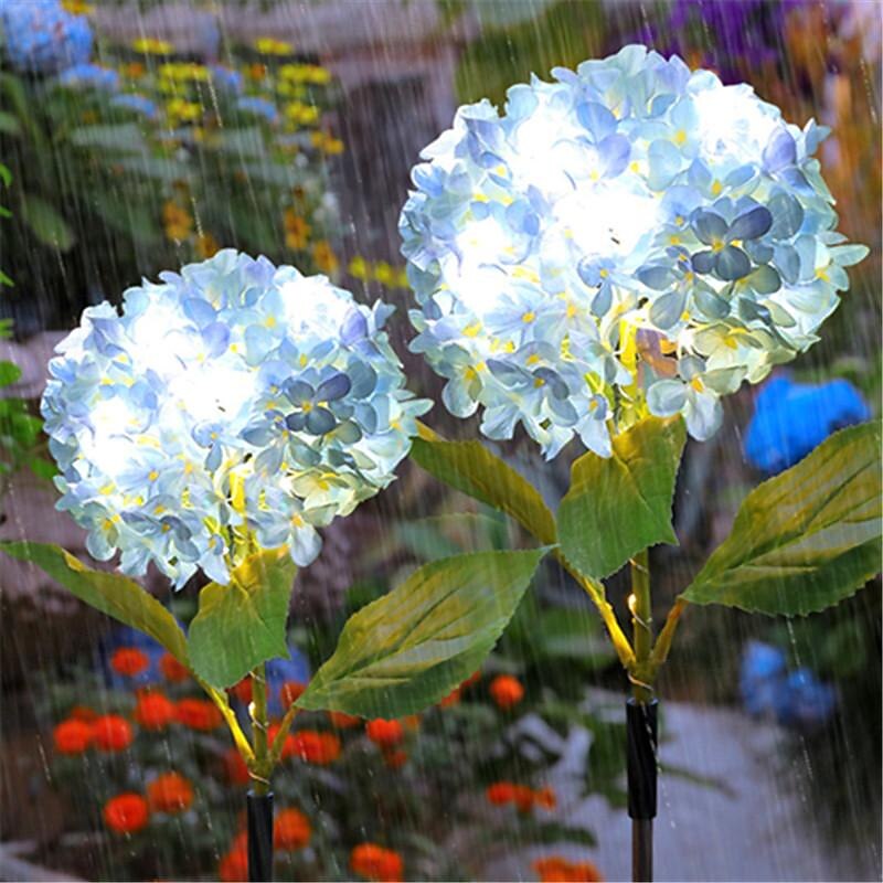 Simulation Hydrangea Solar Ground Lamp Outdoor Waterproof Garden Lawn LED Lights, Realistic LED Flowers Powered Decorative Ground Solar Flower Lights for Lawn Decoration Yard Backyard Decor Gift3