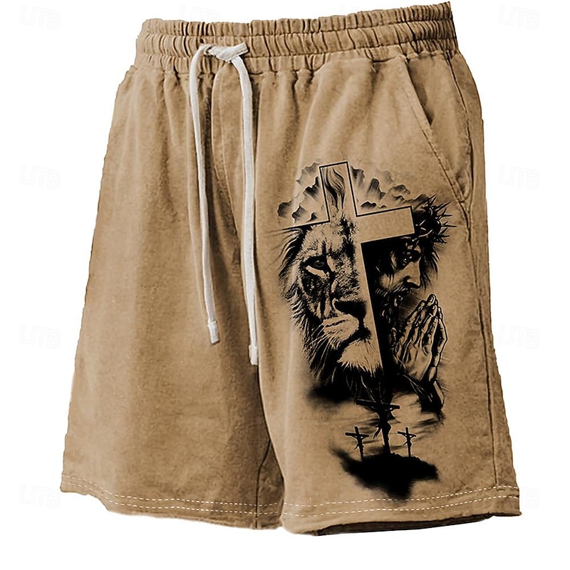 Men's Animal Lion Cross Swim Trunks Swim Shorts Board Shorts Mid Waist Hawaiian Casual Holiday Beach Drawstring with Mesh lining Elastic Waist Designer Clothing Apparel4