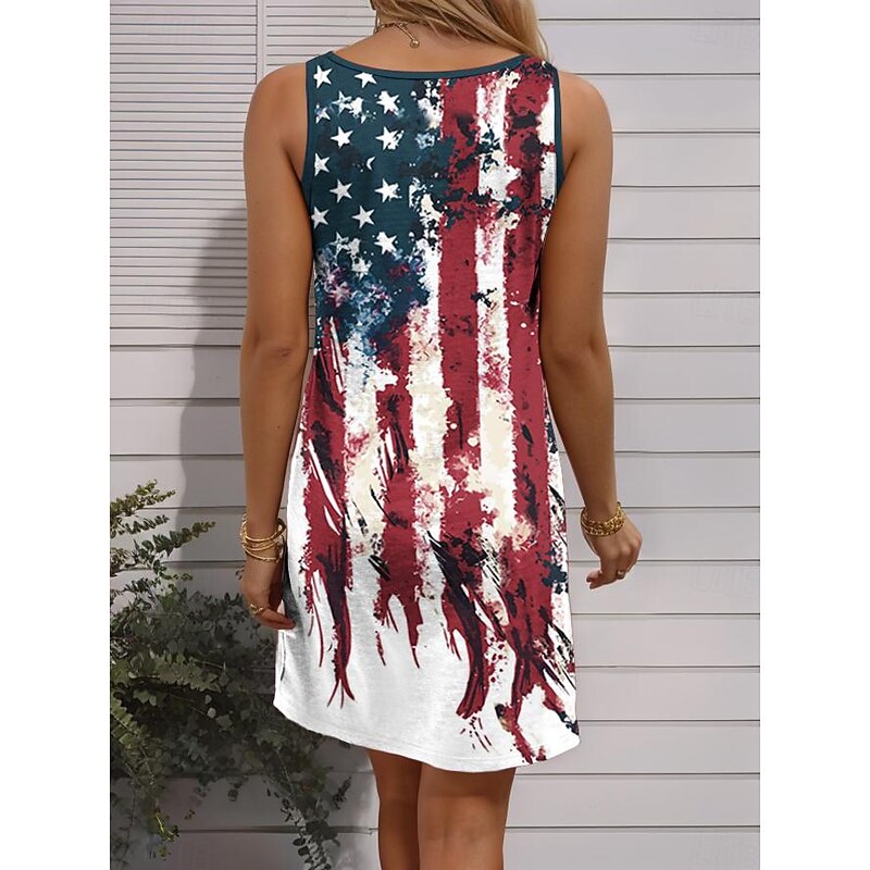 Women's Patriotic  Dress Mini Dress Petite Dress Sundress Tank Dress Summer Dress Casual Vacation Holiday Beach Regular Fit Flag Sleeveless Crew Neck White2