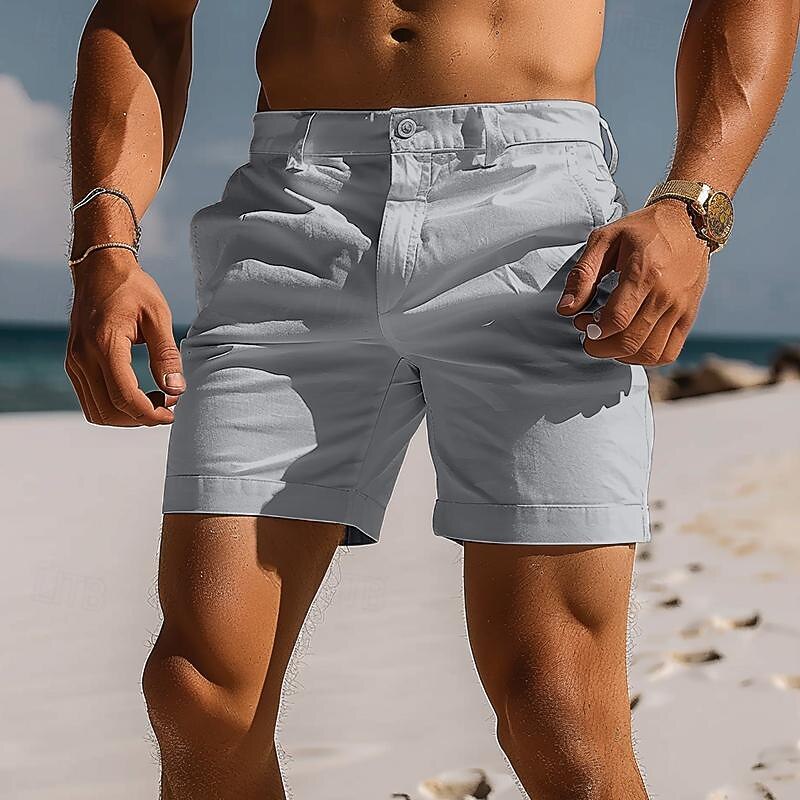 Men's Shorts Chino Shorts Bermuda shorts Work Shorts Pocket Plain Comfort Breathable Short Casual Daily Beach Fashion Stylish Black White Micro-elastic2
