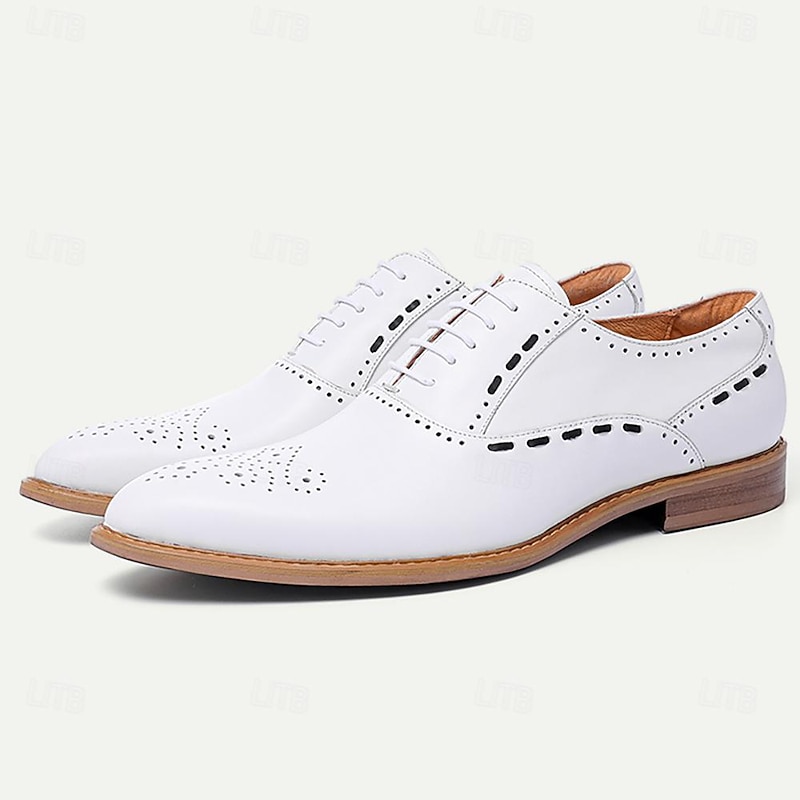 Men's White Brogue Dress Shoes - Classic Oxford Design for Weddings, Formal Events, and Business Wear2