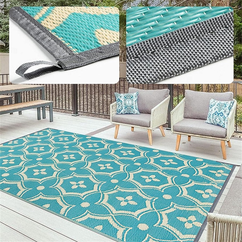 Outdoor Rug Plastic Straw Outside Area Rug Carpet 4x6ft Waterproof Reversible Portable Patio Decor Rug RV Camping Balcony Picnic Mat3
