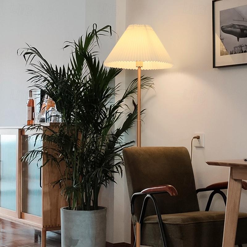 Simple Wood Modern Nordic Solid Wood Apartment House Indoor Floor Lamp Fabric Shade E27 Bedside Lamp Wood Dark Wood3