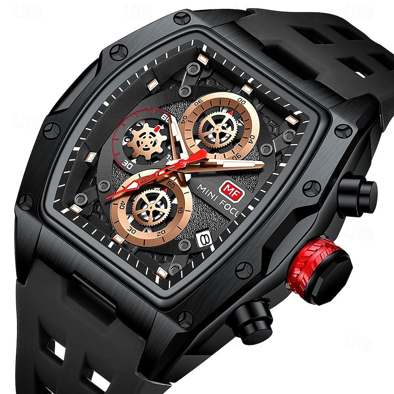 MINI FOCUS Men Quartz Watch Outdoor Fashion Casual Wristwatch Luminous Calendar Waterproof Decoration Silicone Gel Watch