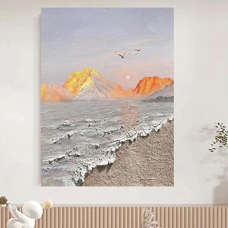 Hand painted 3D minimalism abstract canvas painting handmade tonal wave art textured mountain sea painting wall art wabi-sabi wall art painting for living room painting stylish room decoration2