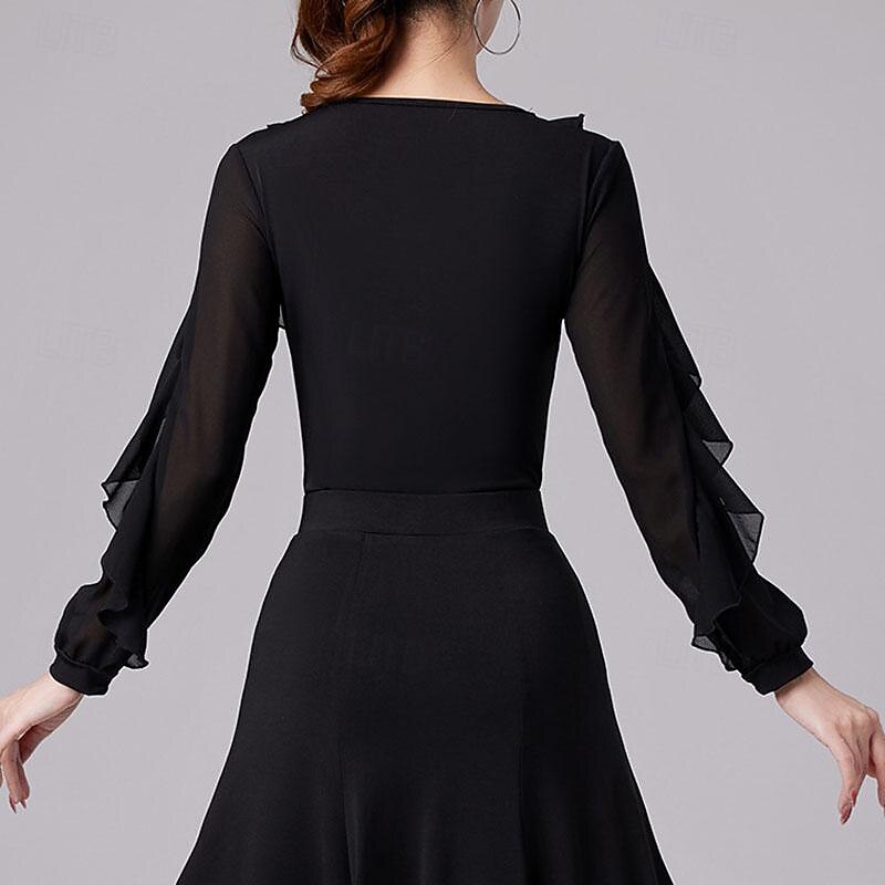 Latin Dance Ballroom Dance Leotard / Onesie Ruffles Pure Color Splicing Women's Performance Training Long Sleeve High Spandex4