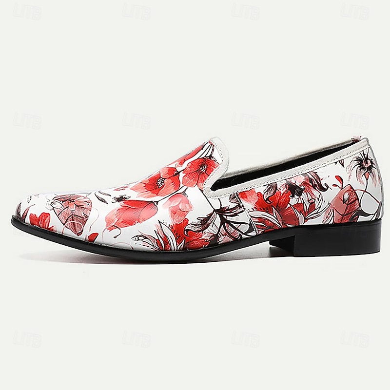 Men's Loafers & Slip-Ons Print Shoes Dress Loafers Leather Italian Full-Grain Cowhide Comfortable Slip Resistant Loafer Pink / White4