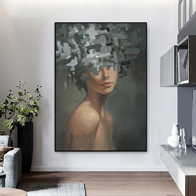 Large Abstract Lady Painting hand painted Woman Face Artwork oil painting nude girl painting  Wall Art Faceless Portrait Painting Figurative Canvas Art Framed Woman Wall Decor2