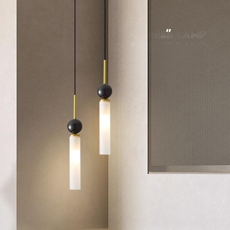 LED Pendant Light Cylina Shape Marble Brass Pendant Light, Three-Color Light Pendant Lamp with G9 Light Source, Simple Italian Chandelier, Ceiling Lighting Fixtures for Living Room