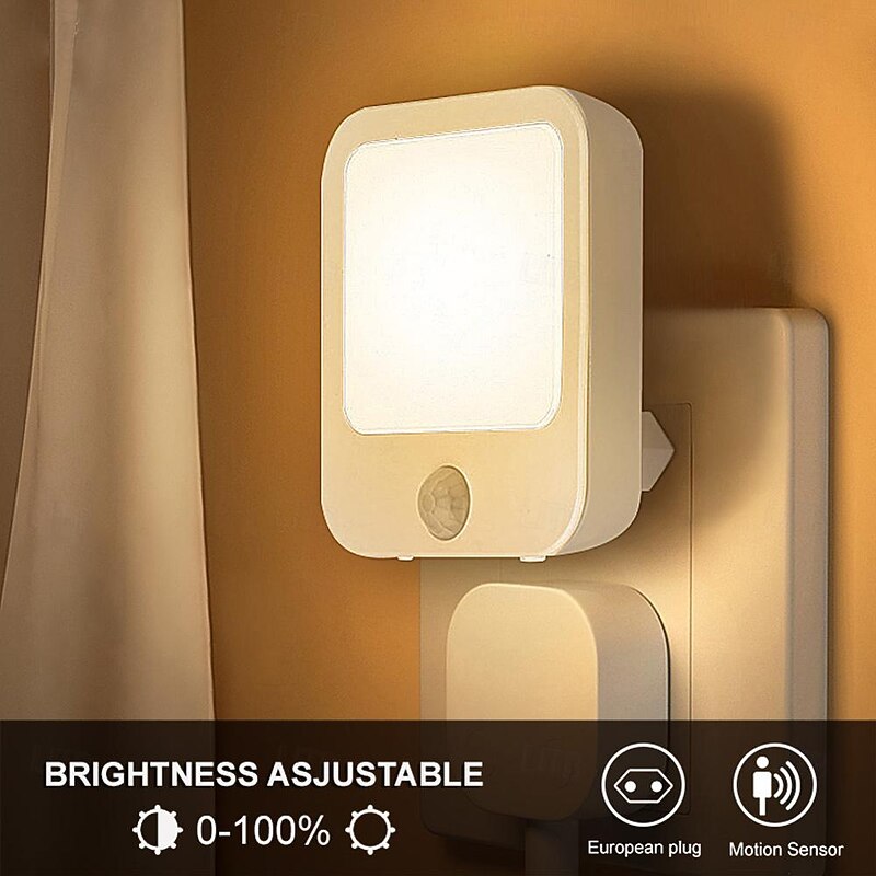 Motion Sensor Light LED Night Light Modes Switching Brightness Adjustable Just Plug In Outlet Light and Dark Sensor