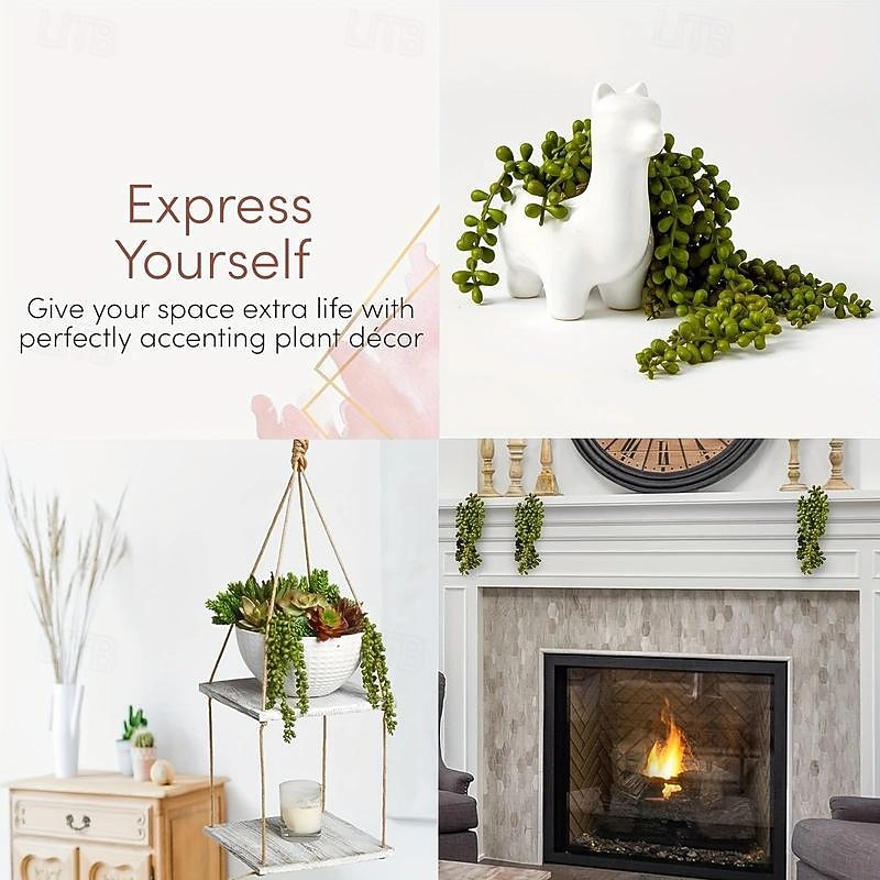 1pc Artificial Succulents Hanging Plants, Fake String Of Pearls Greenery Plants, For Wall Wedding Party Home Decor, Outdoor Garden Yard Decor, Indoor Outdoor Decor, Spring Summer Decor4