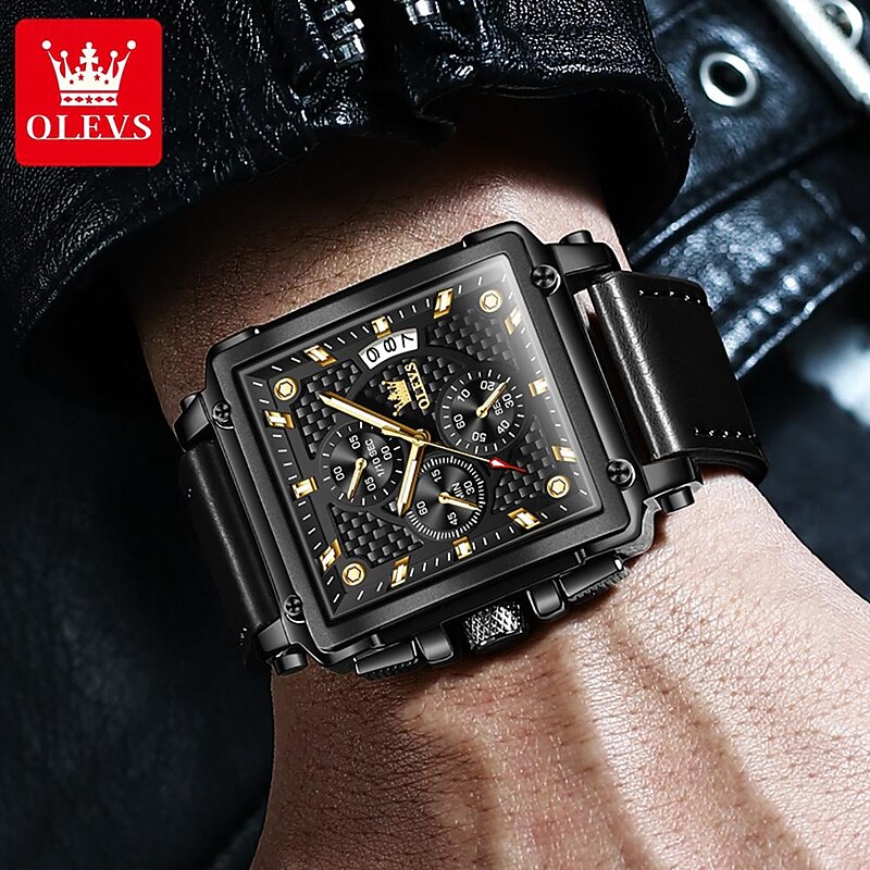 OLEVS Men Quartz Watch Creative Outdoor Sports Fashion Luminous Calendar Chronograph Waterproof Leather Watch4