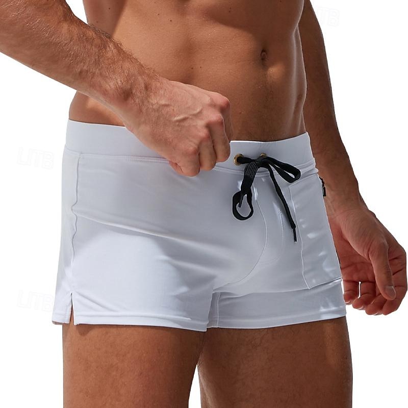 Men's Board Shorts Swim Shorts Swim Trunks Drawstring Elastic Waist Plain Comfort Quick Dry Short Holiday Beach Weekend Fashion Casual Black White Micro-elastic4