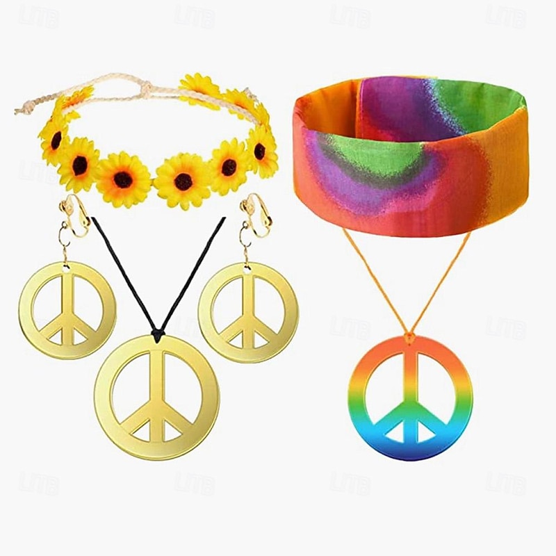 Retro Vintage 1960s Hippie Cosplay Costume Necklace Headband Hippie Disco Fancy Dress Women's Girls' Halloween Carnival Masquerade Party / Evening Casual Daily Pride Parade Adults' Earrings Necklace