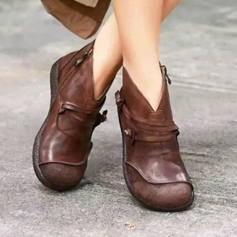 Women's Boots Comfort Shoes Zipper Low Heel Round Toe Vintage Minimalism PU Zipper Black Burgundy Blue3