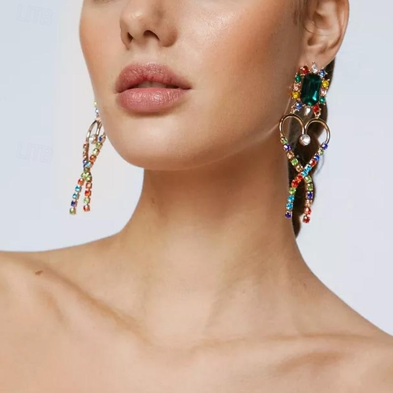 Women's Hoop Earrings Geometrical Precious Elegant Sweet Imitation Diamond Earrings Jewelry Green For Wedding Party Daily 1 Pair2