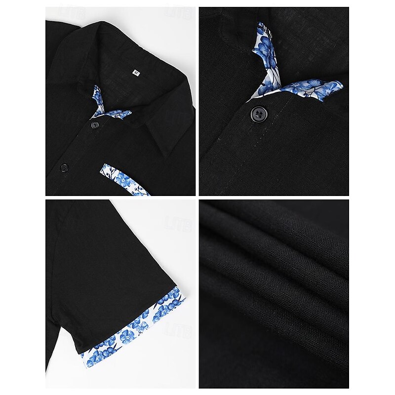 Men's Linen Shirt Summer Shirt Beach Wear Casual Shirt Button Up Shirt Plain Vacation Curise Black White Pink Dark Navy Short Sleeve Lapel Spring & Summer Clothing Apparel Front Pocket4
