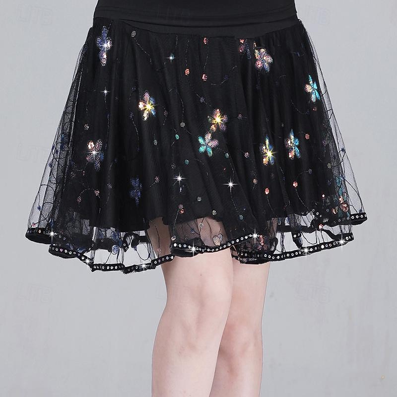 Latin Dance Ballroom Dance Skirts Pure Color Splicing Tulle Women's Performance Training High Polyester3