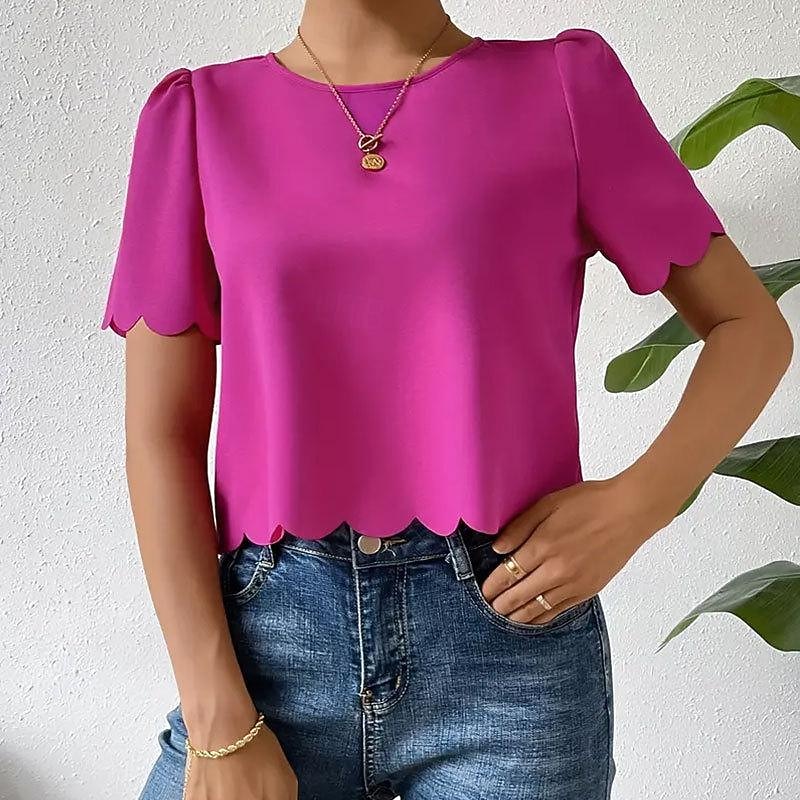 Shirt Blouse Women's Dusty Rose Blue Orange Plain Sexy Street Daily Fashion Round Neck Regular Fit S