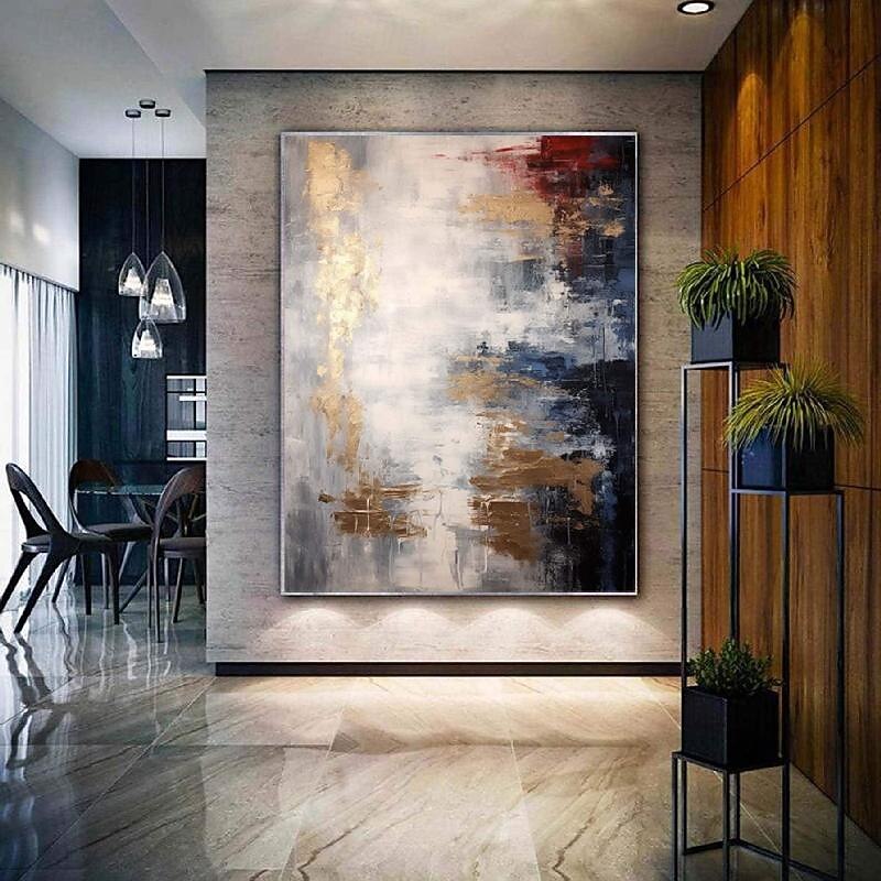 Gray Gold Textured Paintinghandmade  Abstract Painting Hand-painted gold foil Acrylic Paintings Minimalist artwork Wall Art painting  for Living Room bedroom artwork4
