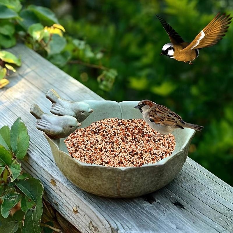 Flower Shaped Bird Feeder Bowl, Creative Resin Bird Bathtub, Garden Resin Ornaments, Bird Seed Feeding Bowl And Water Station, Ornaments Decoration For Indoor Desktop Outdoor Lawn Yard Garden3