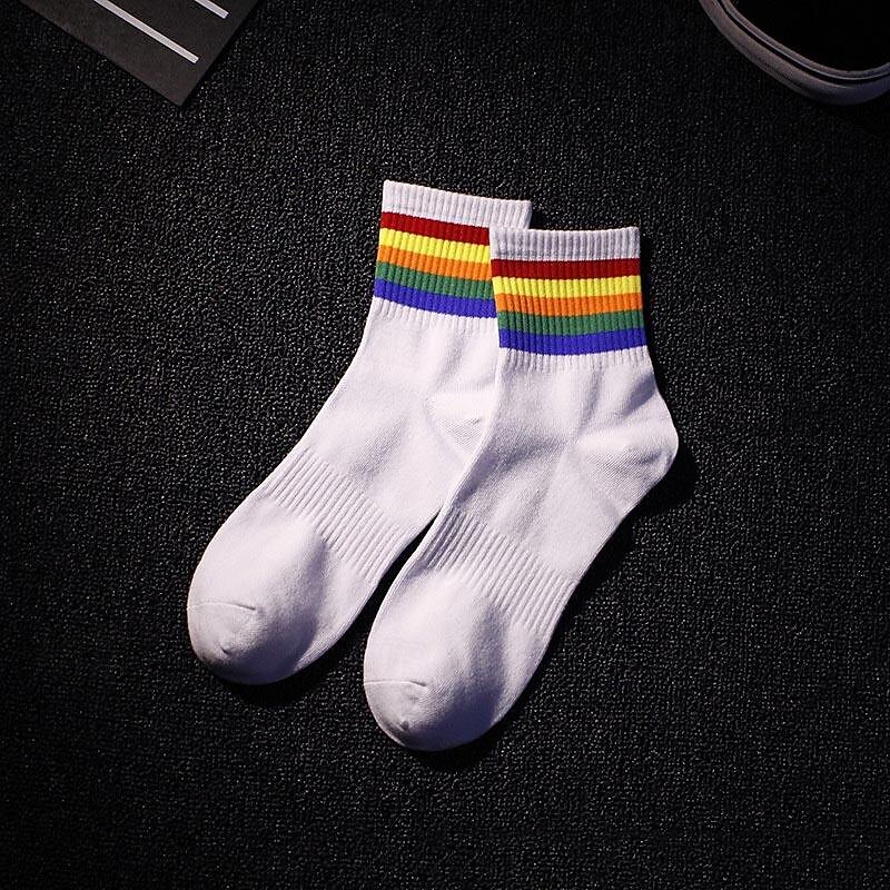 Men's 3 Pack Multi Packs Socks Crew Socks Running Socks Casual Socks White+White+Black Black Color Rainbow Sports & Outdoor Daily Vacation Basic Medium Spring Fall Fashion Casual4