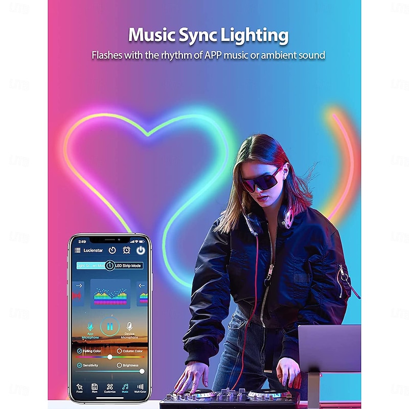 Waterproof Neon Light Strip Light WS2811 LED Light Bar Neon Light 2-5M Addressable RGB Rainbow Pixel Light Bar Supply WIFI  APP Control Synchronize Music Control to DIY LED Neon Sign Art Wall Decoration Lighting DC12V Including Power3