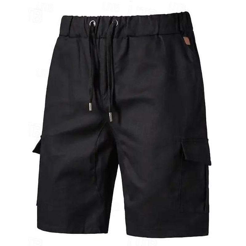 Men's Cargo Shorts Shorts Bermuda shorts Drawstring Multi Pocket Plain Outdoor Sports Knee Length Outdoor Daily Fashion Streetwear Slim Black Navy Blue Micro-elastic3