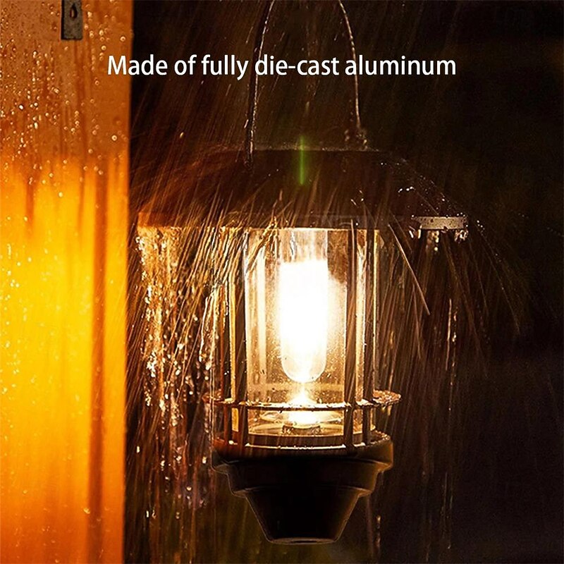 Solar Iron Lampshade Tungsten Filament Bulb Black Powered Wall Lamp Outdoor Retro Lantern Hanging Wall Lamp Waterproof Retro Metal Solar Garden Lamp Villa Porch Lighting 1pc3