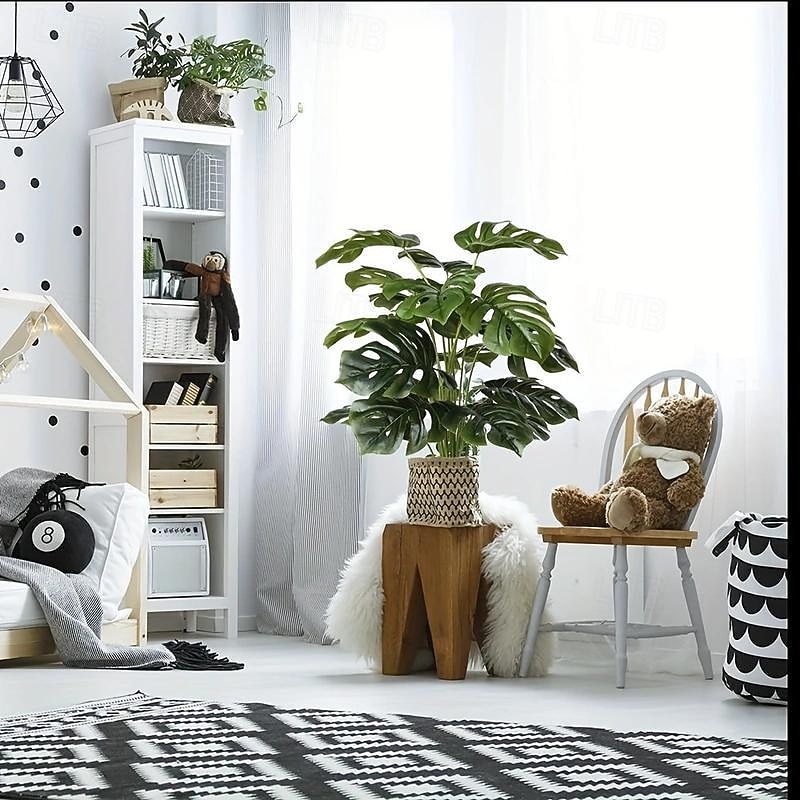 1pc Artificial Palm Tree Leaves Plant, Greenery Fake Tropical Plants, Artificial Monstera Tree Faux Fake Palm Fronds Plant, Suitable For Living Room Bedroom Home Decor, Spring Summer Decor4