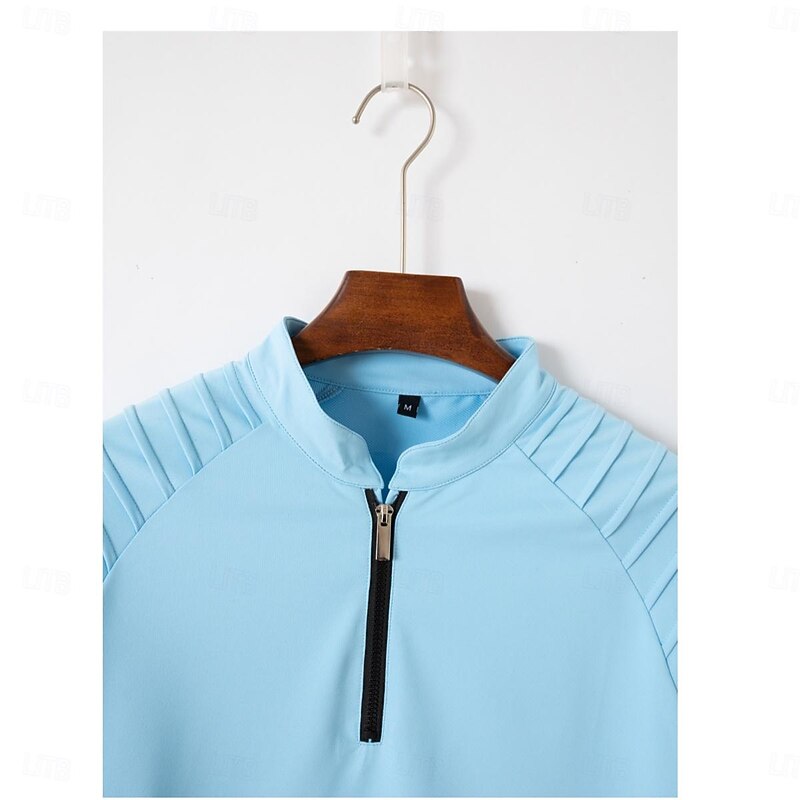 Men's T Shirt Tee Top Long Sleeve Quarter Zip Summer Solid Color Fashion Designer Basic Zipper Outdoor Vacation Work Navy Black White Top Tee for Men4