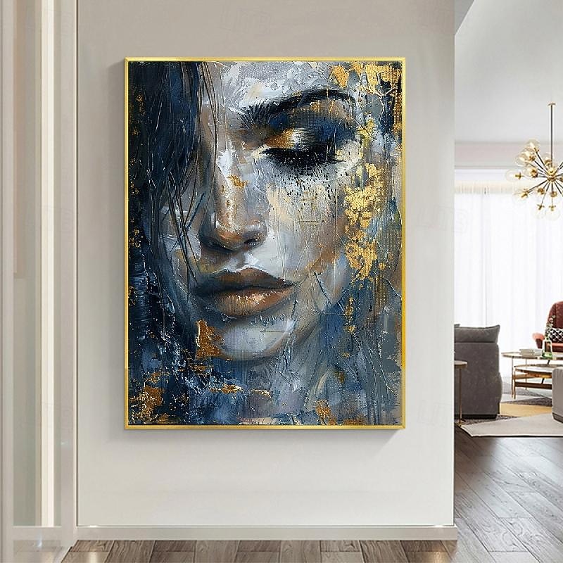 Abstract Woman Face Canvas painting handmade Graffiti Wall Art Colorful Woman Wall Art Woman Portrait oil painting hand painted Canvas Graffiti Face Wall Art Gold Framed Canvas