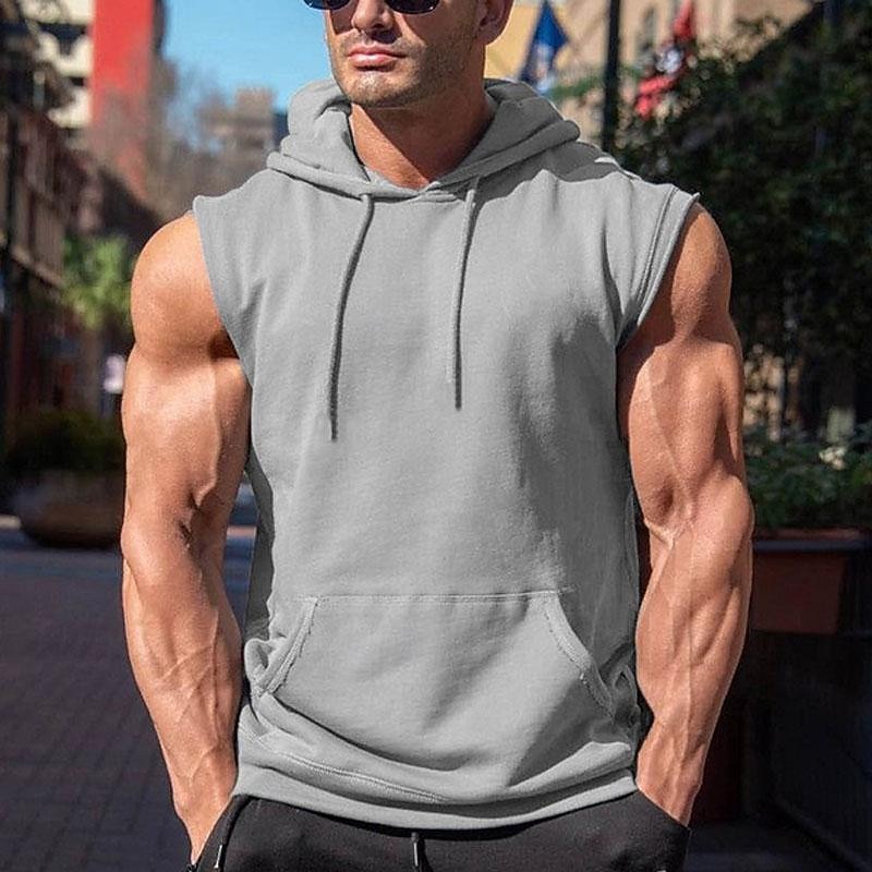 Men's Tank Top Vest Top Undershirt Sleeveless Shirt Sleeveless Hooded Spring & Summer Plain Fashion Designer Basic Front Pocket Vacation Street Going out Black Army Green Gray Top Tee for Men