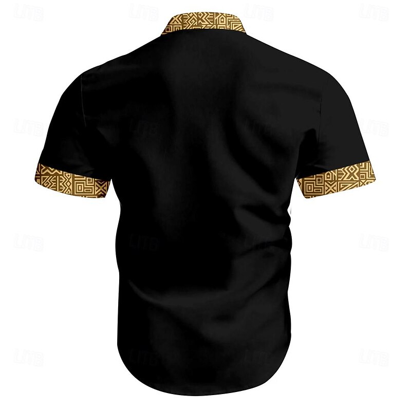 Men's Ethnic Southwestern Print Button Up Shirt Printed Shirts Short Sleeve Hawaiian Resort Vacation Holiday Daily Wear Summer Standing Collar Print Button-Down Black2