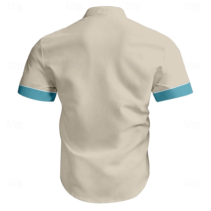 Men's Shirt Western Shirt Cowboy Shirt Short Sleeve Western Style Tribal Summer Spring Shirt Collar Khaki2