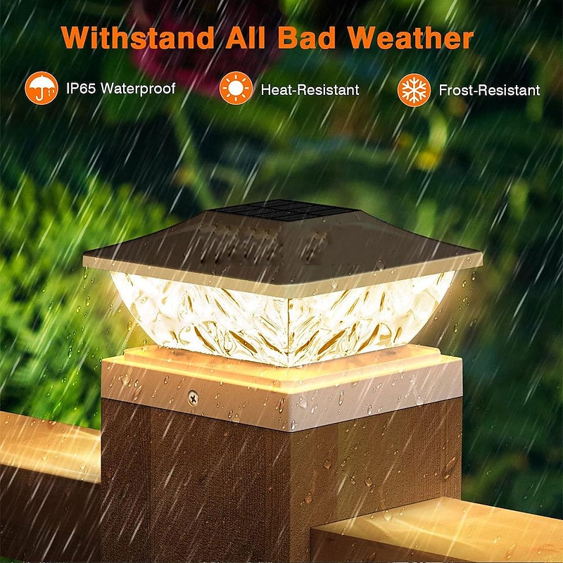 New Solar Powered LED Square Fence Light Solar Post Light White Warm Lamp Outdoor Lighting Waterproof Pillar IP65 Outdoor Solar Lamp for Garden  1PC3
