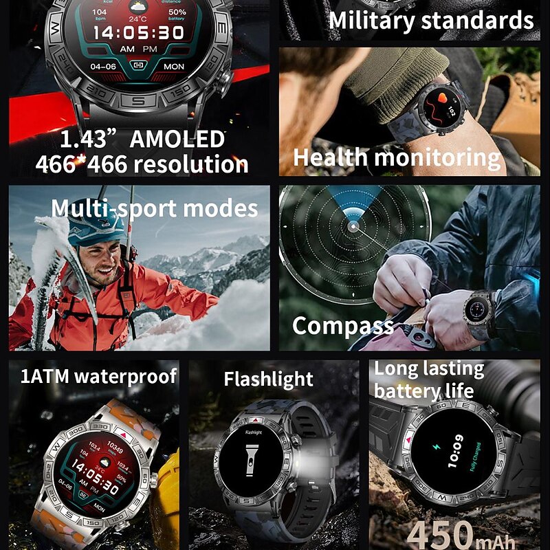 696 KC80 Smart Watch 1.43 inch Smartwatch Fitness Running Watch Bluetooth ECG+PPG Pedometer Call Reminder Compatible with Android iOS Women Men Hands-Free Calls Message Reminder IP 67 47mm Watch Case3