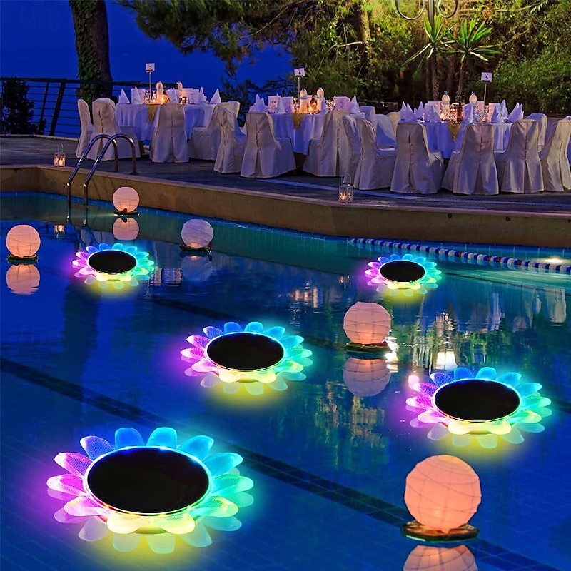 Floating Pool Lights Solar Outdoor Sunflower Lights IP68 Waterproof Floating Lighting, Amphibious Waterproof Floating Pond LED Night Lamps for Garden, Pool, Pond, Backyard Decor