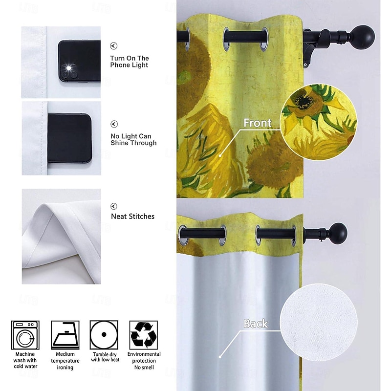 Vincent van Gogh Curtain Panels Grommet/Eyelet Curtain Drapes For Living Room Bedroom, Farmhouse Curtain for Kitchen Door Window Treatments Room Darkening2