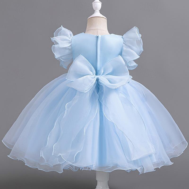 Kids Girls' Party Dress Floral Sequin Sleeveless Wedding Special Occasion Sequins Zipper Tie Knot Adorable Sweet Cotton Polyester Knee-length Party Dress Summer Spring Fall 3-12 Years White Pink Blue2