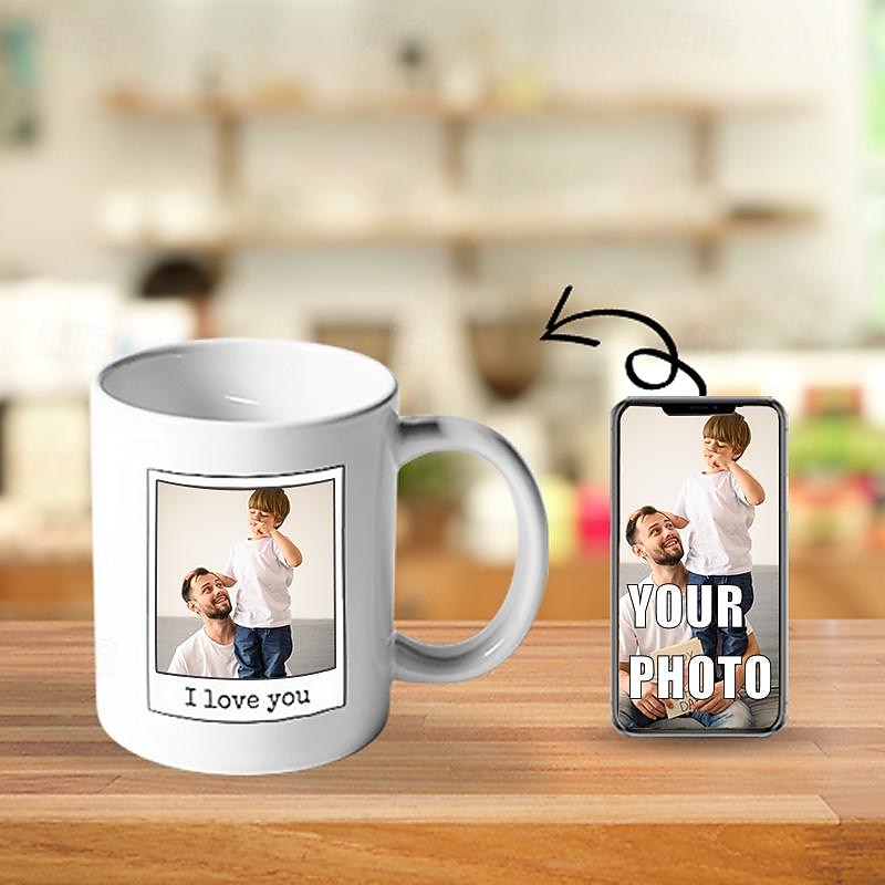 Personalized Couple Photo Mug Custom Best Gift for Dad, 11oz Wedding Gift Ceramic Coffee Cup for Family, Husband, Birthday, Christmas, Anniversary