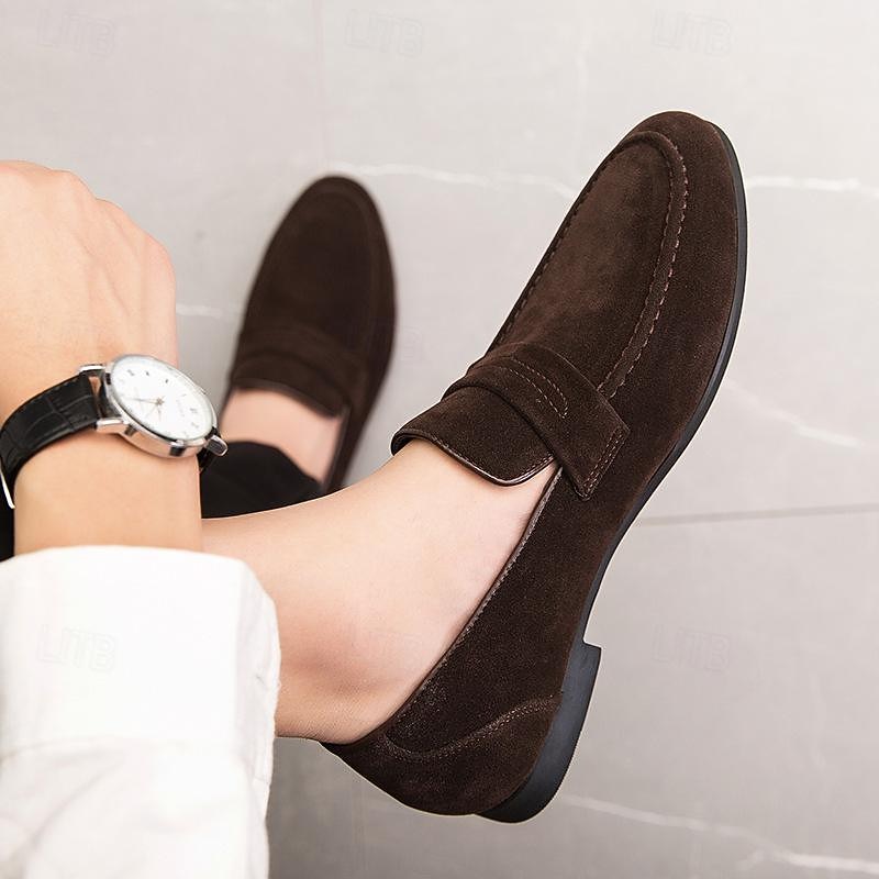 Men's Faux Suede Loafers - Classic Slip-On Casual Shoes with Low Heel and Soft Sole for Everyday Wear2