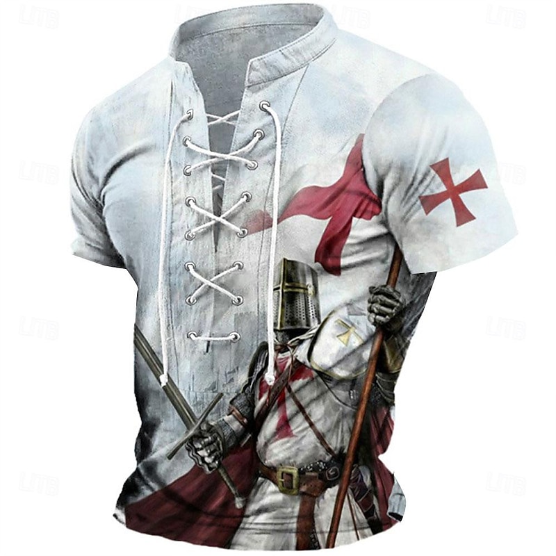 Men's Templar Cross Knights Templar T Shirt Short Sleeve T shirt 3D Print Shirt Retro Vintage Religious Athleisure Street White Summer Spring Clothing Apparel S M L XL 2XL 3XL