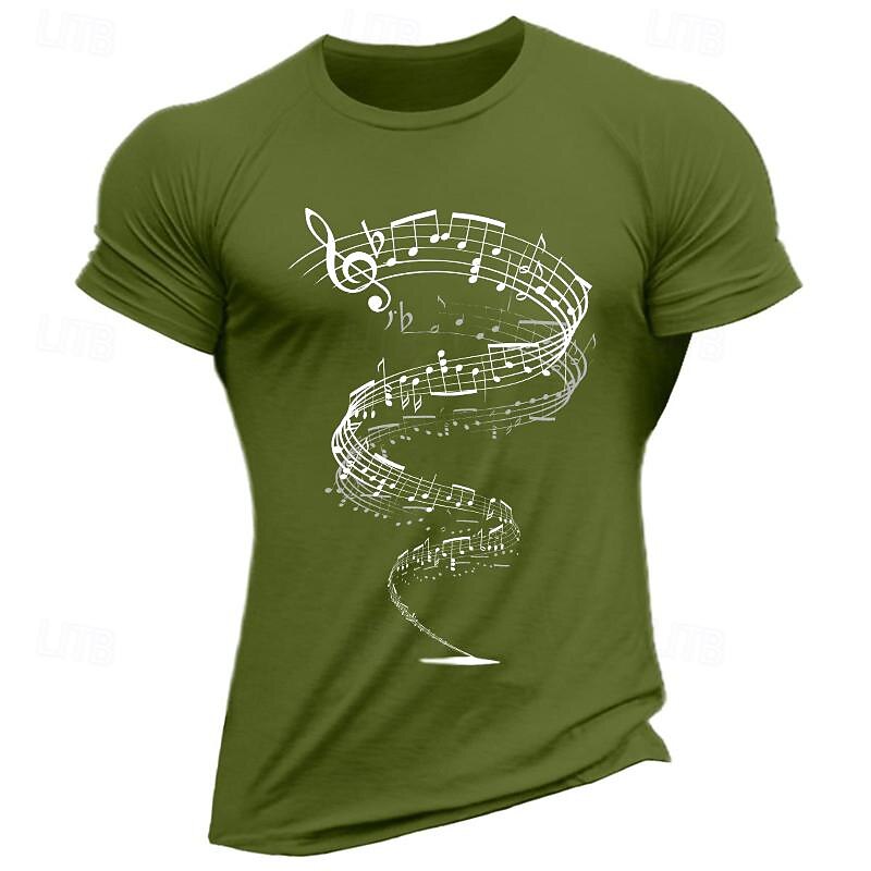 Music Notes Graphic Men's T-Shirt Casual Short Sleeve Crew Neck Top4