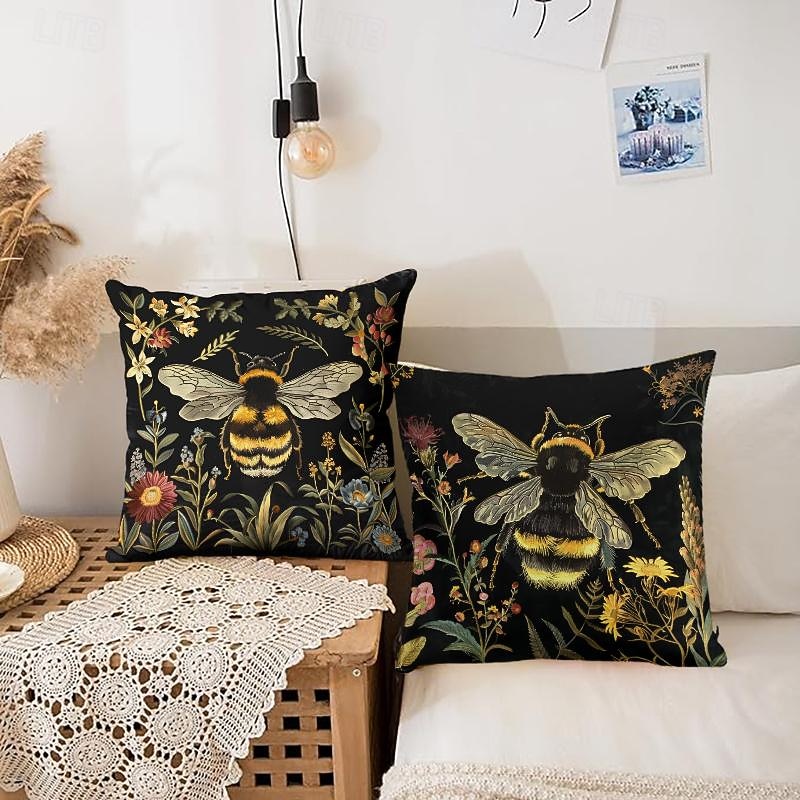 Summer Bees Decorative Toss Pillows Cover 1PC Soft Square Cushion Case Pillowcase for Bedroom Livingroom Sofa Couch Chair4