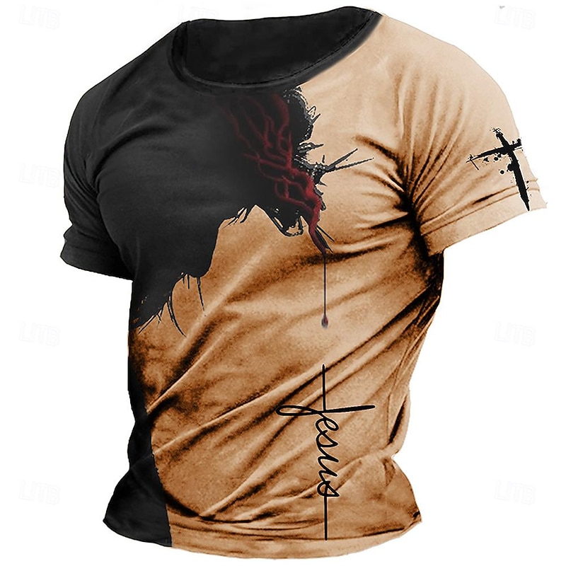 Men's Graphic Cross T Shirt T shirt 3D Print Crew Neck Shirt Religious Athleisure Street Casual White Yellow Blue Summer Spring Clothing Apparel S M L XL XXL XXXL4