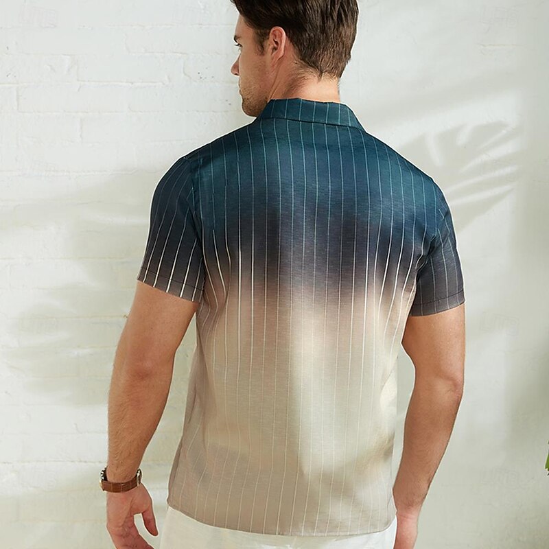 Men's Gradient Geometric Pattern Shirt Button Up Shirt Short Sleeve Fashion Designer Casual Outdoor Casual Summer Spring Turndown Print Blue Dark Green Purple Green Khaki2