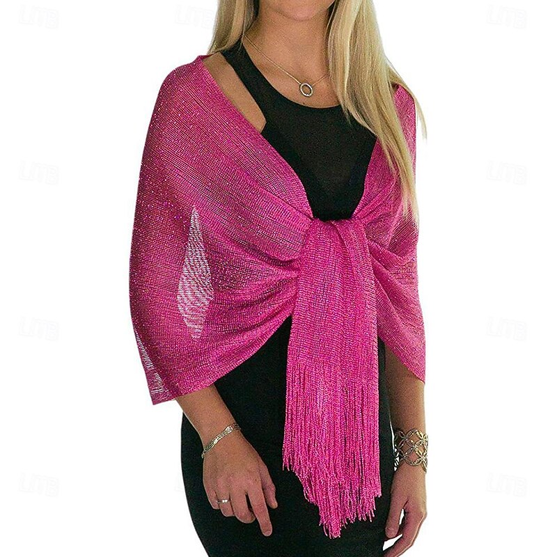 Shawls Women's Wrap Glitters Sparkle & Shine Sleeveless Polyester Wedding Wraps With Tassel For Wedding Spring & Summer2