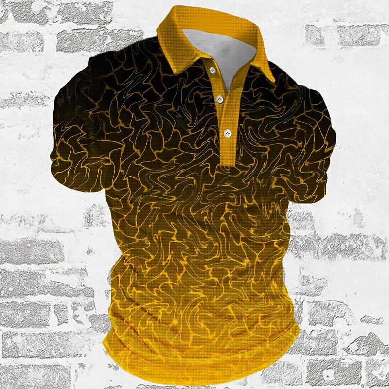 Men's Graphic Golf Shirt Short Sleeve Polo Shirts Collared Shirts Casual Vacation Wear Rave Wear Party Outfits Buttons 3D Print Summer Spring Golden yellow Light Green Green4